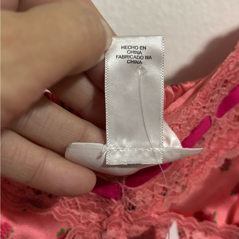 Betsey Johnson x Forever 21 Pink Floral Satin Lace Mini Len Slip Dress L - Picture 5 of 8